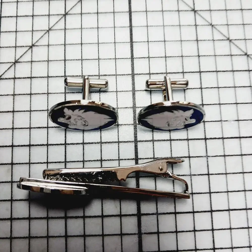 Cufflinks & Tie Tack Set 3pcs VTG Seibu Lions Japan Baseball NPB Box Blue Enamel